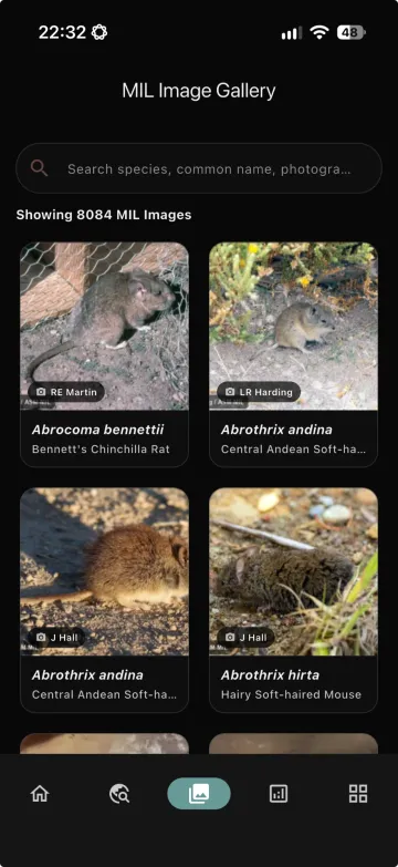 MDD app gallery of 8,084 ASM Mammal Images Library photos