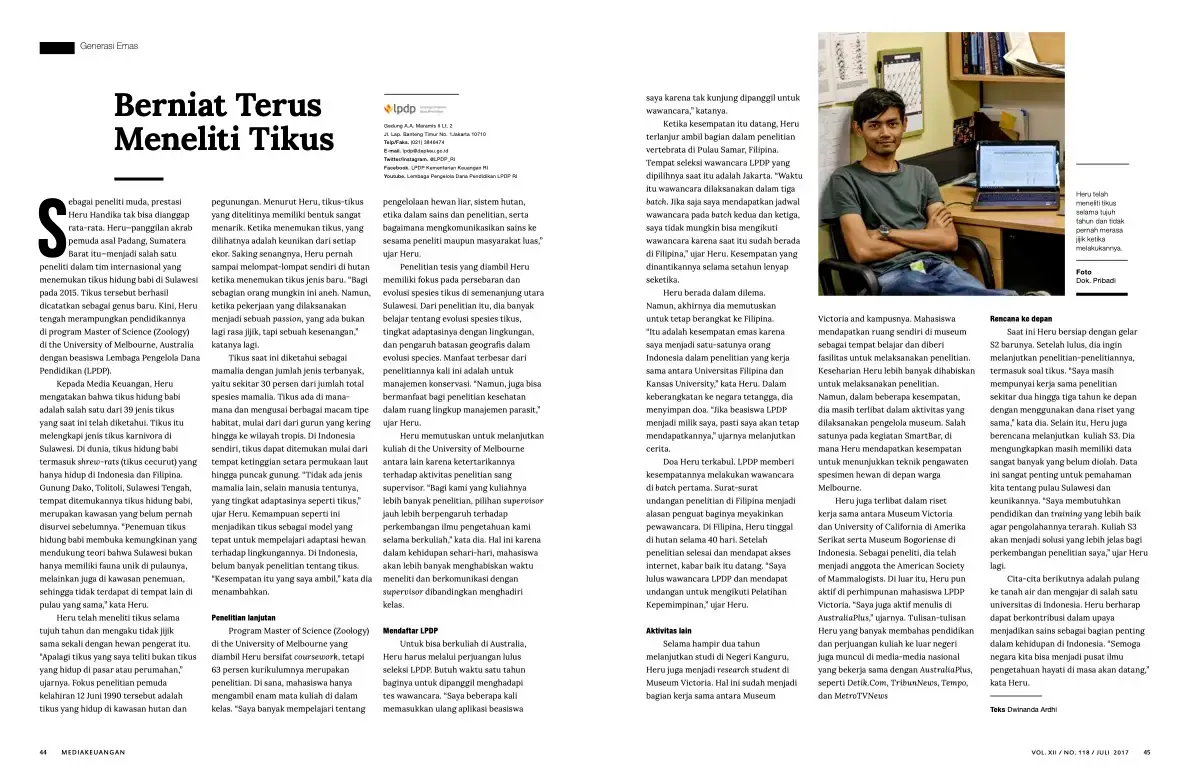 Heru Handika profile in Media Keuangan Magazine by Indonesian Ministry of Finance