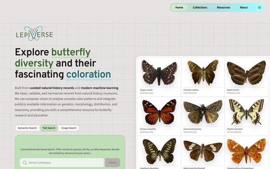 Lepiverse, an AI-powered butterfly specimen explorer