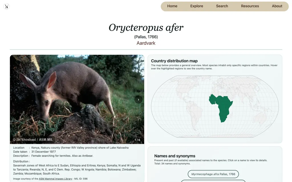Taxon page on the MDD website